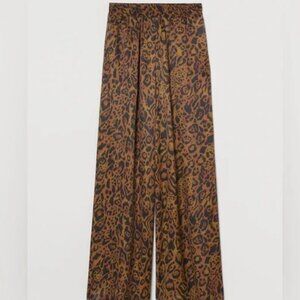 H&M Leopard Print Wide Cut Satin Pants size 4